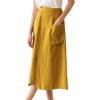 imageIDEALSANXUN Linen Skirts for Women Summer Casual Cotton A Line Elastic High Waisted Midi Skirts with PocketsYellow