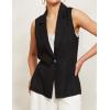 imageIDEALSANXUN Linen Vest Women Spring Summer Sleeveless Blazer Jackets Casual Lightweight Cardigan Vest Top WaistcoatBlack