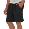 imageIDEALSANXUN Mens Linen Shorts 7 Inch Summer Casual Elastic Waist Drawstring Beach PantsBlack
