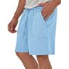 imageIDEALSANXUN Mens Linen Shorts 7 Inch Summer Casual Elastic Waist Drawstring Beach PantsLight Blue