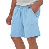 imageIDEALSANXUN Mens Linen Shorts 7 Inch Summer Casual Elastic Waist Drawstring Beach PantsLight Blue