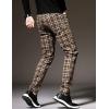 imageIDEALSANXUN Mens Plaid Dress Pants Chino Stright Leg Slim Fit Skinny PantsKhaki
