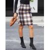 imageIDEALSANXUN Midi Plaid Skirts for Women Fall Winter Knee Length Pencil Wool Skirt with SlitBrown