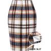 imageIDEALSANXUN Midi Plaid Skirts for Women Fall Winter Knee Length Pencil Wool Skirt with SlitBrown