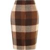 imageIDEALSANXUN Midi Plaid Skirts for Women Fall Winter Knee Length Pencil Wool Skirt with SlitDark Brown