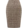 imageIDEALSANXUN Midi Plaid Skirts for Women Fall Winter Knee Length Pencil Wool Skirt with SlitGrid Coffee