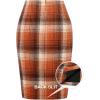 imageIDEALSANXUN Midi Plaid Skirts for Women Fall Winter Knee Length Pencil Wool Skirt with SlitOrange