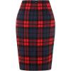 imageIDEALSANXUN Midi Plaid Skirts for Women Fall Winter Knee Length Pencil Wool Skirt with SlitRed