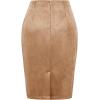 imageIDEALSANXUN Midi Plaid Skirts for Women Fall Winter Knee Length Pencil Wool Skirt with SlitSuede Khaki