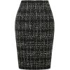imageIDEALSANXUN Midi Plaid Skirts for Women Fall Winter Knee Length Pencil Wool Skirt with SlitTweed Black