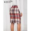 imageIDEALSANXUN Midi Plaid Skirts for Women Fall Winter Knee Length Pencil Wool Skirt with SlitWine