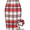 imageIDEALSANXUN Midi Plaid Skirts for Women Fall Winter Knee Length Pencil Wool Skirt with SlitWine