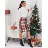 imageIDEALSANXUN Midi Plaid Skirts for Women Fall Winter Knee Length Pencil Wool Skirt with SlitWine