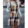 imageIDEALSANXUN Plaid Overall Dress for Women Fall Winter Sleeveless Plaid Dresses with PocketsBrown New