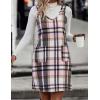 imageIDEALSANXUN Plaid Overall Dress for Women Fall Winter Sleeveless Plaid Dresses with PocketsPink