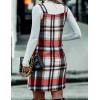 imageIDEALSANXUN Plaid Overall Dress for Women Fall Winter Sleeveless Plaid Dresses with PocketsWine