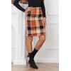 imageIDEALSANXUN Plaid Skirts for Women 2024 Fall Winter Knee Length Pencil Midi Wool Skirt with Slit Orange New M