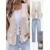 imageIDEALSANXUN Womens Cotton Linen Vest Casual Lightweight Button Down Sleeveless Jackets TopsBeige