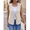 imageIDEALSANXUN Womens Cotton Linen Vest Casual Lightweight Button Down Sleeveless Jackets TopsBeige