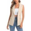 imageIDEALSANXUN Womens Double Breasted Vest Tops Sleeveless Blazer Spring Summer Suit JacketsKhaki