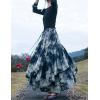 imageIDEALSANXUN Womens Elastic Waist Aline Cotton Lined Retro Maxi Hem Pleated Long SkirtsPrint 001