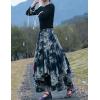 imageIDEALSANXUN Womens Elastic Waist Aline Cotton Lined Retro Maxi Hem Pleated Long SkirtsPrint 001