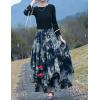 imageIDEALSANXUN Womens Elastic Waist Aline Cotton Lined Retro Maxi Hem Pleated Long SkirtsPrint 001