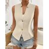 imageIDEALSANXUN Womens Suit Vest Spring Summer V Neck Sleeveless Blazer Jackets Waistcoat Cardigan Vest topsBeige