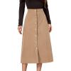 imageIDEALSANXUN Corduroy Skirt Women Fall Winter Elastic High Waisted Button A Line Vintage Cute Midi Skirts with SlitBeige