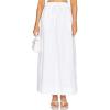 imageIDEALSANXUN Linen Skirts for Women Spring Summer A Line Drawstring Elastic High Waisted Casual Flowy Midi Skirt with SlitWhite