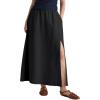 imageIDEALSANXUN Linen Skirts for Women Summer A Line Elastic High Waisted Long Maxi Skirt with SlitBlack