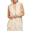 imageIDEALSANXUN Linen Vest Women Spring Summer Sleeveless Blazer Jackets Casual Lightweight Cardigan Vest Top WaistcoatBeige