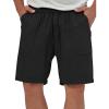 imageIDEALSANXUN Mens Linen Shorts 7 Inch Summer Casual Elastic Waist Drawstring Beach PantsBlack