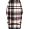 imageIDEALSANXUN Midi Plaid Skirts for Women Fall Winter Knee Length Pencil Wool Skirt with SlitBrown