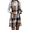 imageIDEALSANXUN Plaid Overall Dress for Women Fall Winter Sleeveless Plaid Dresses with PocketsBrown New