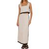 imageIDEALSANXUN Two Piece Sets for Women Summer Cropped Linen Tank Tops and Maxi Skirt Matching SetBeige