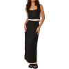 imageIDEALSANXUN Two Piece Sets for Women Summer Cropped Linen Tank Tops and Maxi Skirt Matching SetBlack