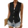 imageIDEALSANXUN Womens Suit Vest Spring Summer V Neck Sleeveless Blazer Jackets Waistcoat Cardigan Vest topsBlack