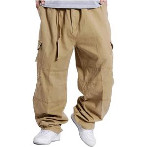 imageIDEALSANXUN Baggy Cargo Pants Men Casual Loose Fit Y2k Pants Khaki 36
