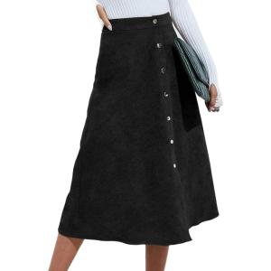 imageIDEALSANXUN Corduroy Skirt Women Fall Winter Elastic High Waisted Button A Line Vintage Cute Midi Skirts with SlitBlack