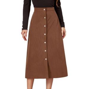 imageIDEALSANXUN Corduroy Skirt Women Fall Winter Elastic High Waisted Button A Line Vintage Cute Midi Skirts with SlitBrown