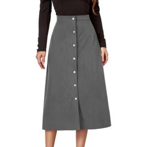 imageIDEALSANXUN Corduroy Skirt Women Fall Winter Elastic High Waisted Button A Line Vintage Cute Midi Skirts with SlitGrey