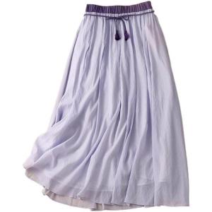 imageIDEALSANXUN Linen Skirts for Women Casual Lightweight 2024 Summer Vintage A Line Drawstring Elastic High Waist Midi SkirtsPurple