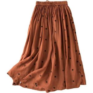 imageIDEALSANXUN Linen Skirts for Women Spring Summer A Line Flowy Casual Elastic High Waisted Polka Dot Midi SkirtOrange