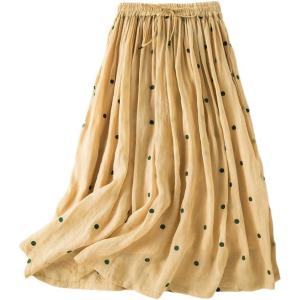 imageIDEALSANXUN Linen Skirts for Women Spring Summer A Line Flowy Casual Elastic High Waisted Polka Dot Midi SkirtYellow