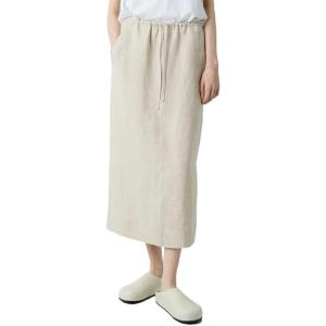 imageIDEALSANXUN Linen Skirts for Women Spring Summer Casual Trendy Elastic High Waisted Cotton Midi Skirt with PocketsBeige