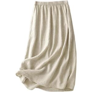 imageIDEALSANXUN Linen Skirts for Women Spring Summer Outfits A Line Elastic High Waisted Casual Lightweight Flowy Midi SkirtBeige