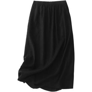 imageIDEALSANXUN Linen Skirts for Women Spring Summer Outfits A Line Elastic High Waisted Casual Lightweight Flowy Midi SkirtBlack
