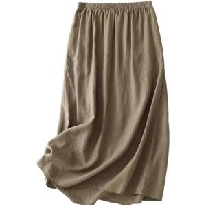 imageIDEALSANXUN Linen Skirts for Women Spring Summer Outfits A Line Elastic High Waisted Casual Lightweight Flowy Midi SkirtCoffee