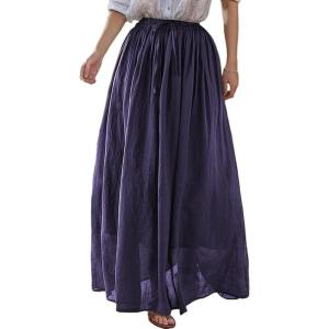 imageIDEALSANXUN Linen Skirts for Women Spring Summer Outfits A Line Elastic High Waisted Casual Lightweight Flowy Midi SkirtPurple